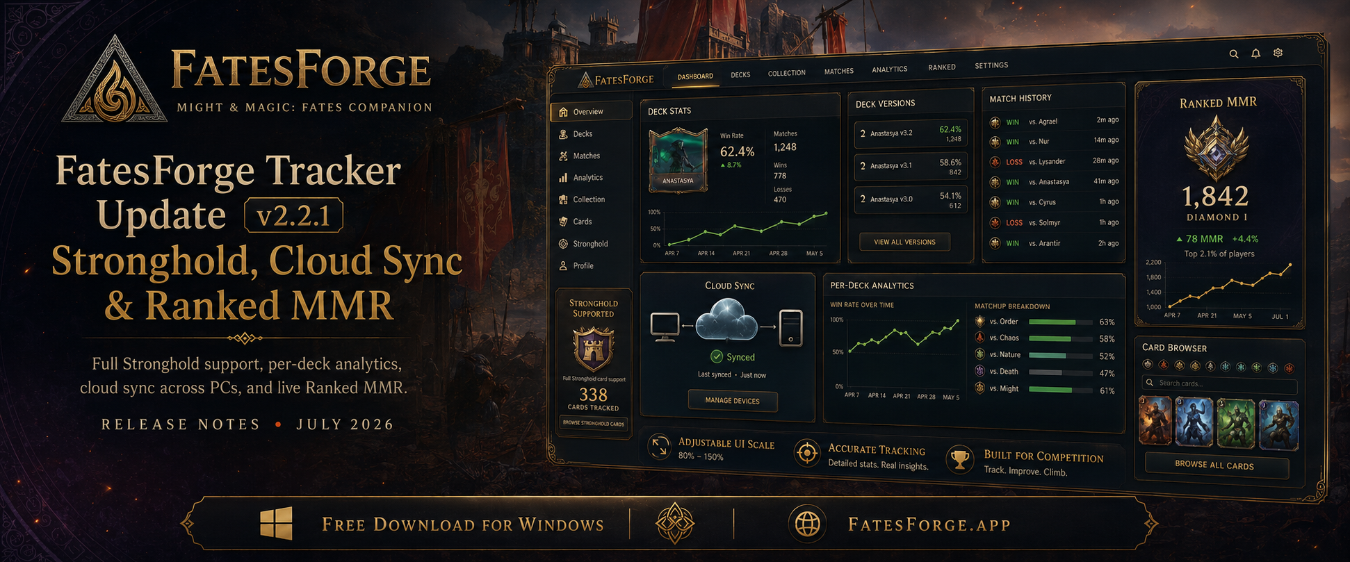 FatesForge Tracker update - Stronghold, Cloud Sync and Ranked MMR - July 2026 release notes