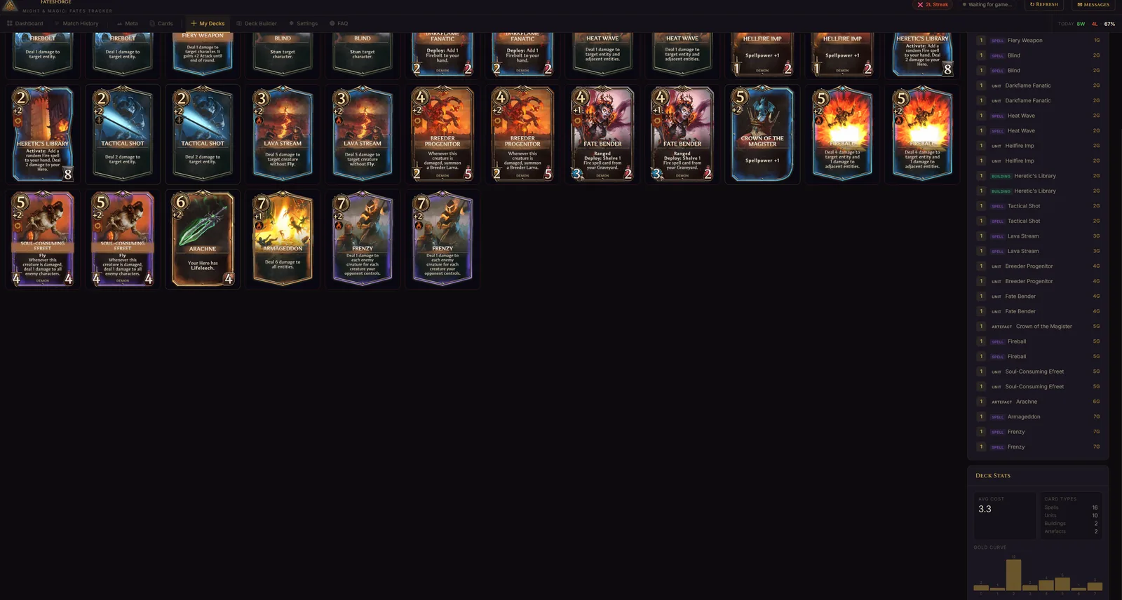 FatesForge My Decks - Card images, gold curve and deck analytics for Might and Magic Fates