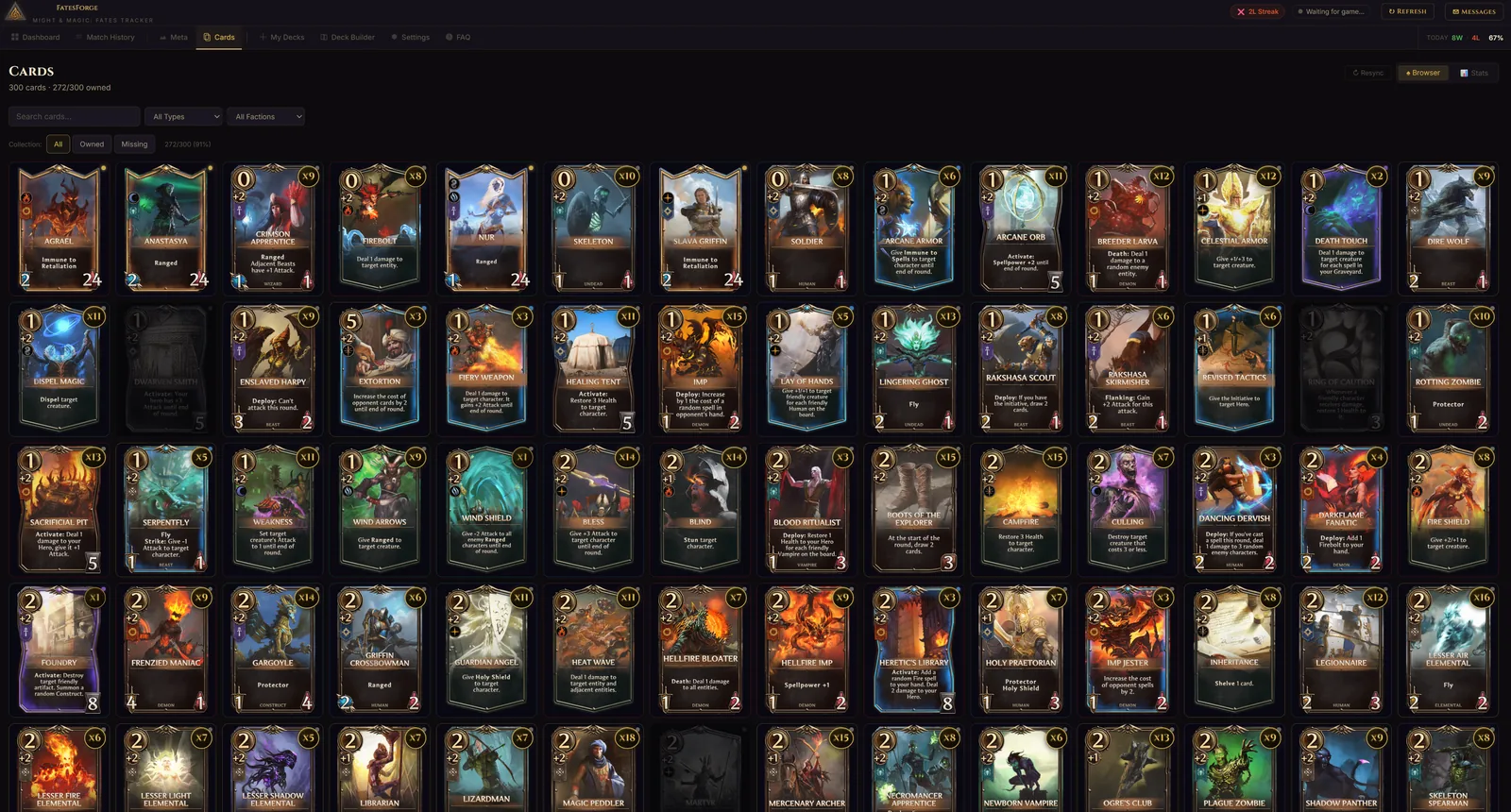 FatesForge Card Collection - Browse all cards with filters for Might and Magic Fates
